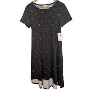 LuLaRoe Womens Small Carly Dress Midi Black Cherry Print Casual New NWT